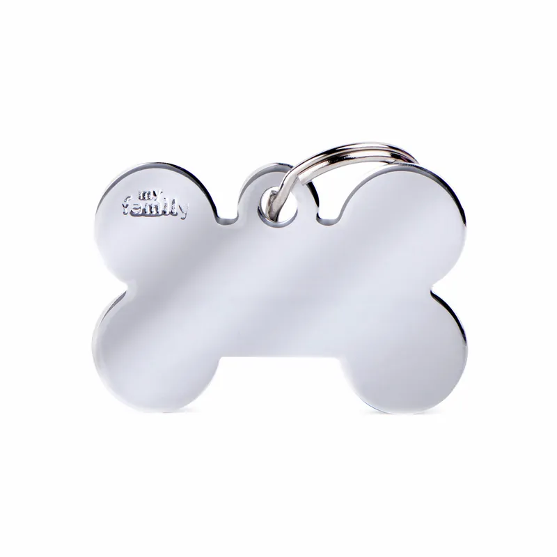 MY FAMILY Basic Big Bone Tag verchromtes Messing Hundemarke Neue Ware